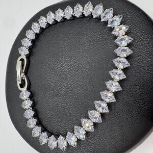 Marquise Cut CZ Silver Tone Tennis Bracelet - Elegant Sparkling Bridal Jewelry